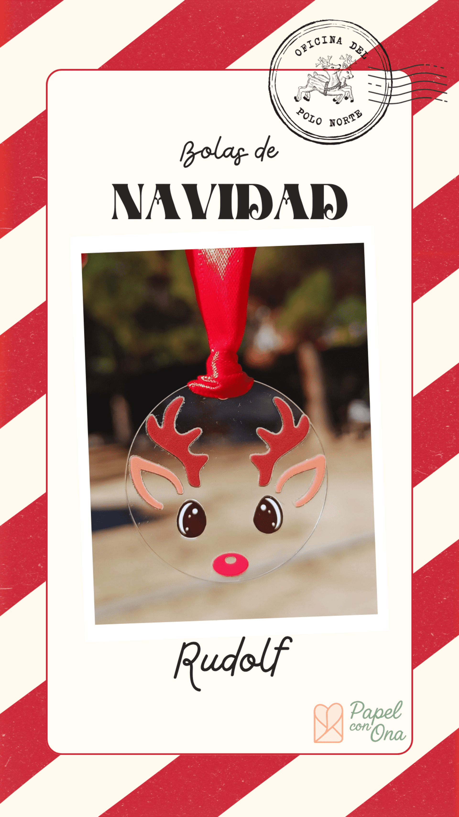 Bola de Navidad de Acrílico – Diseño de Reno con Lazo (Rojo o Verde) - 2
