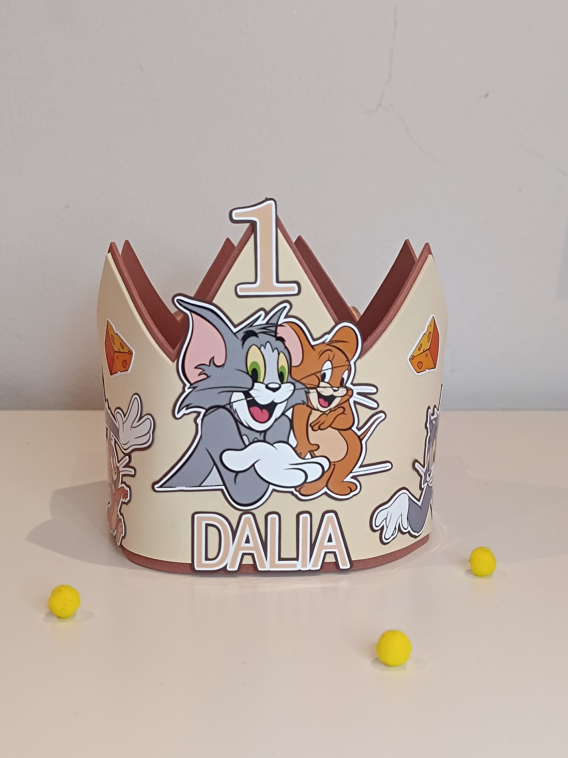 Corona de cumpleaños personalizada Tom y Jerry - 1