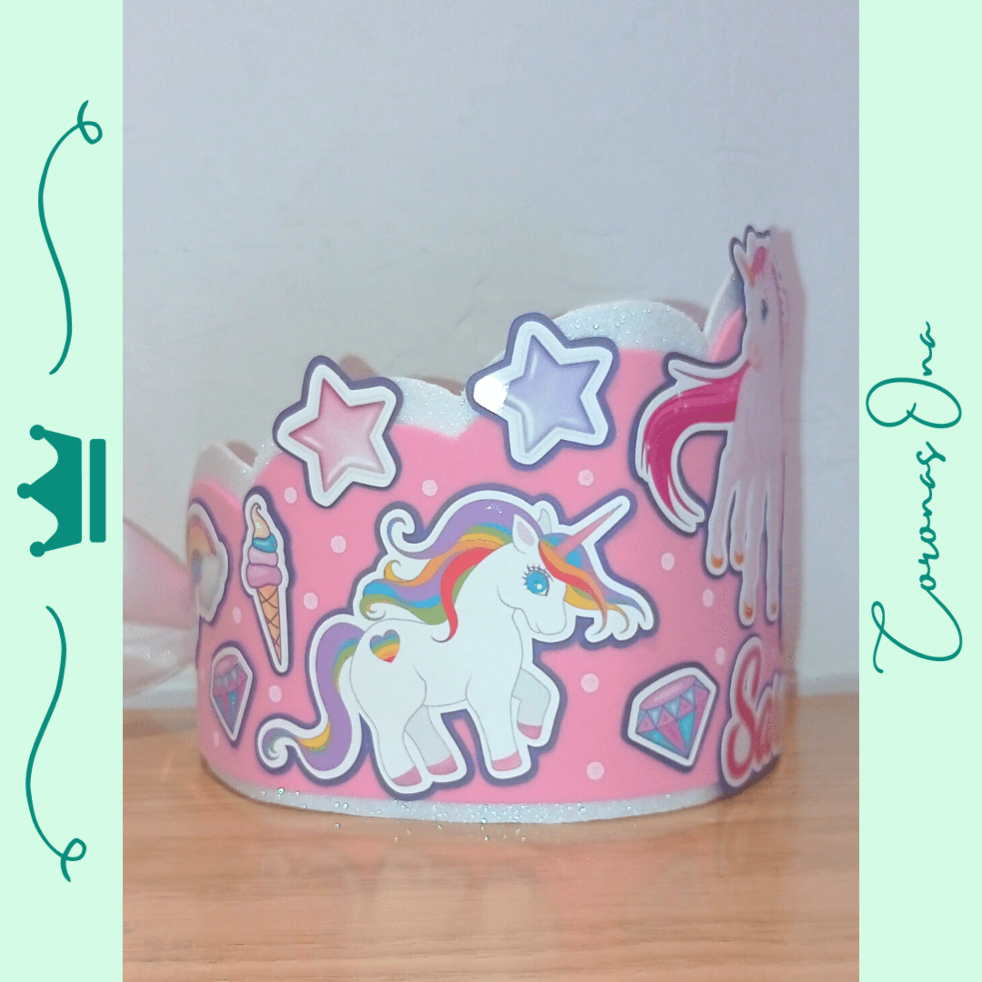 Corona de cumpleaños personalizada Unicornio - 3