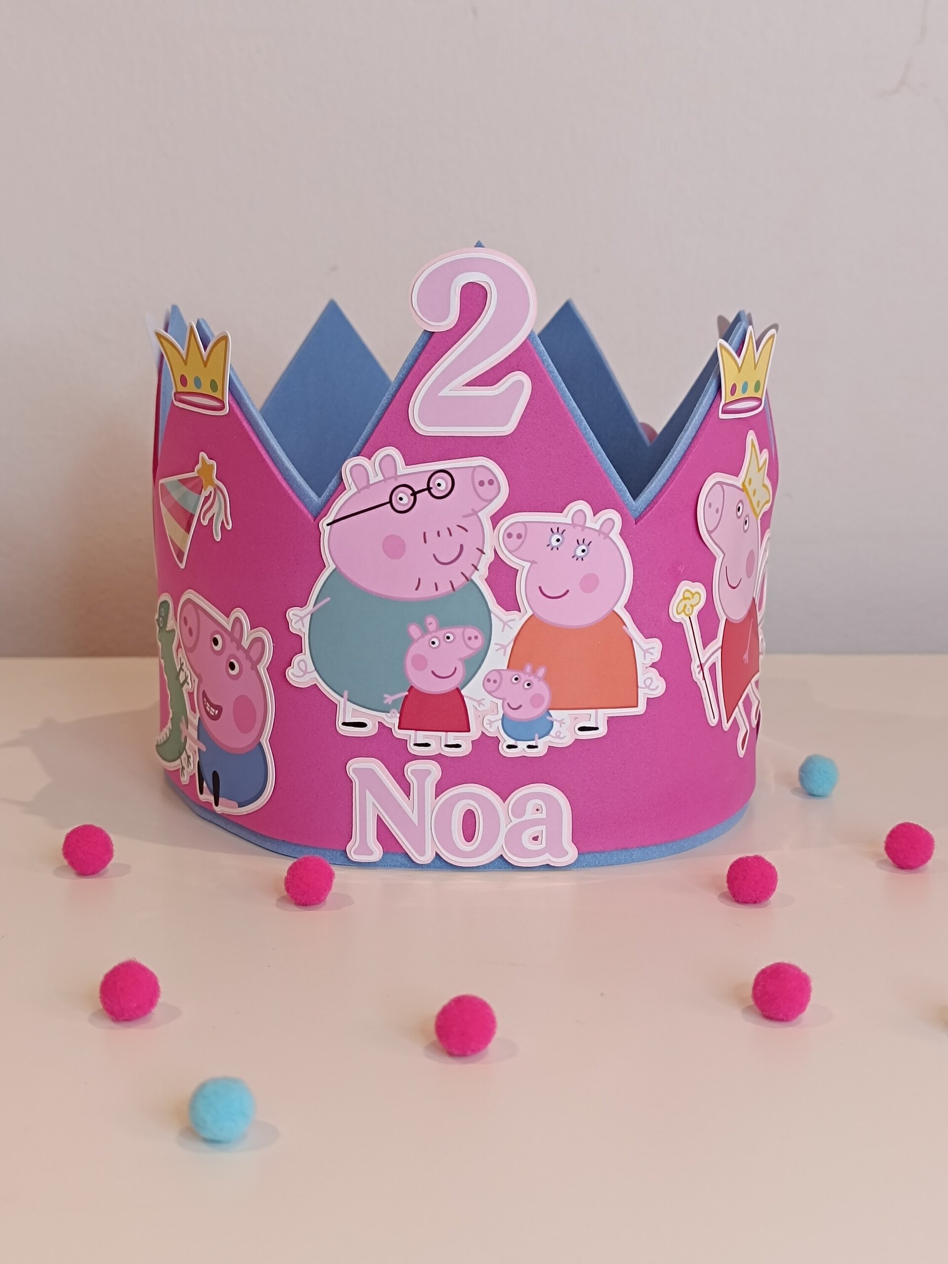 Corona de cumpleaños personalizada Peppa Pig Rosa - 1
