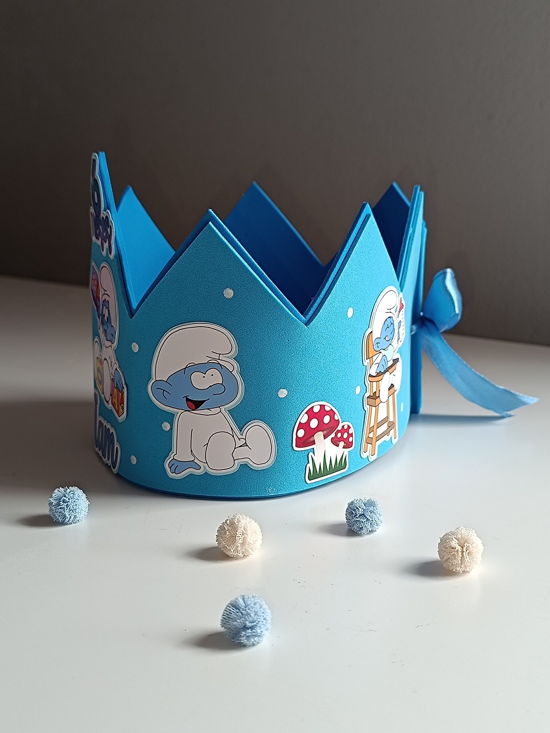 Corona de Cumplemes personalizada Pitufos bebes - 3