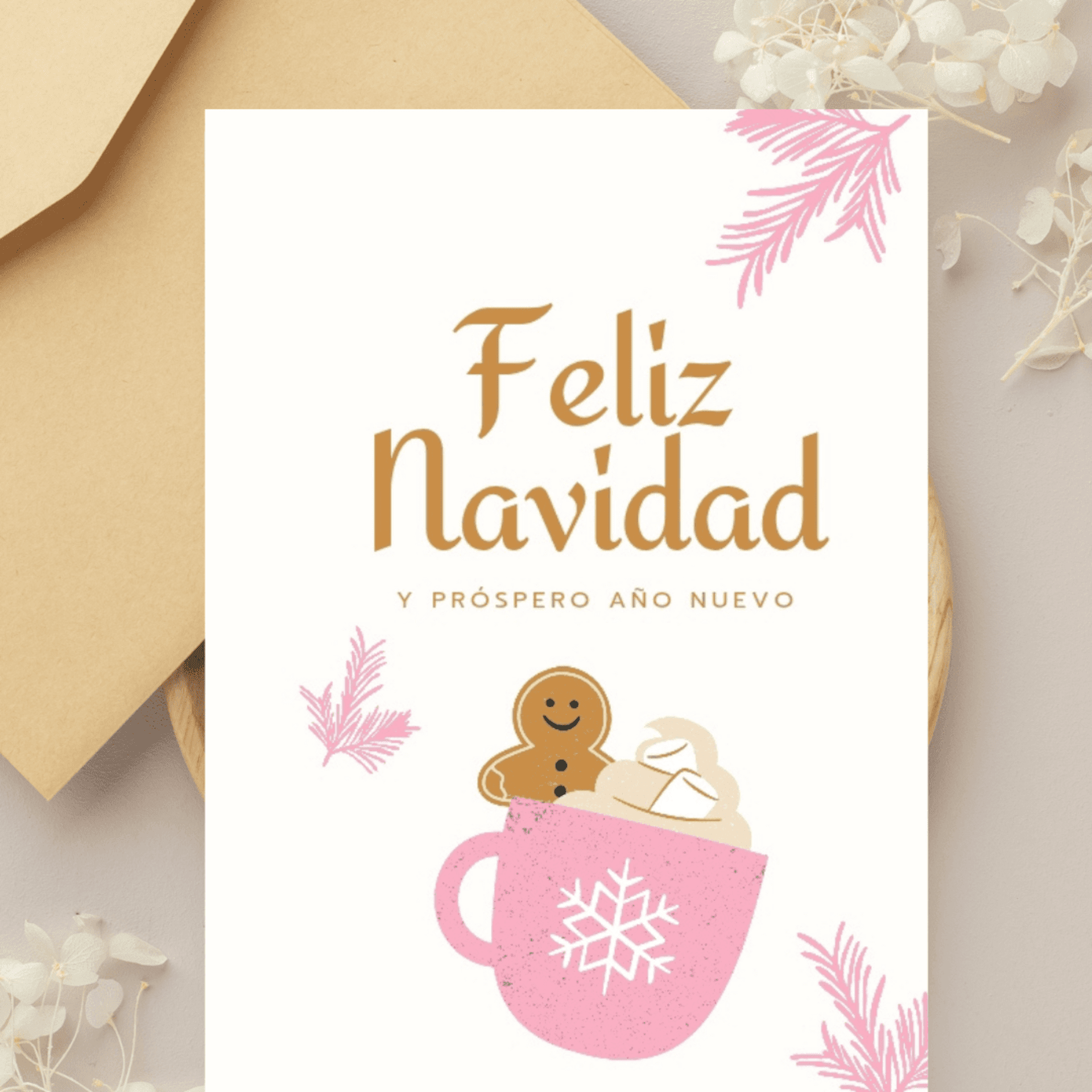 Postal navideña “Feliz Navidad y Próspero Año Nuevo” | Diseño en Rosa - 1