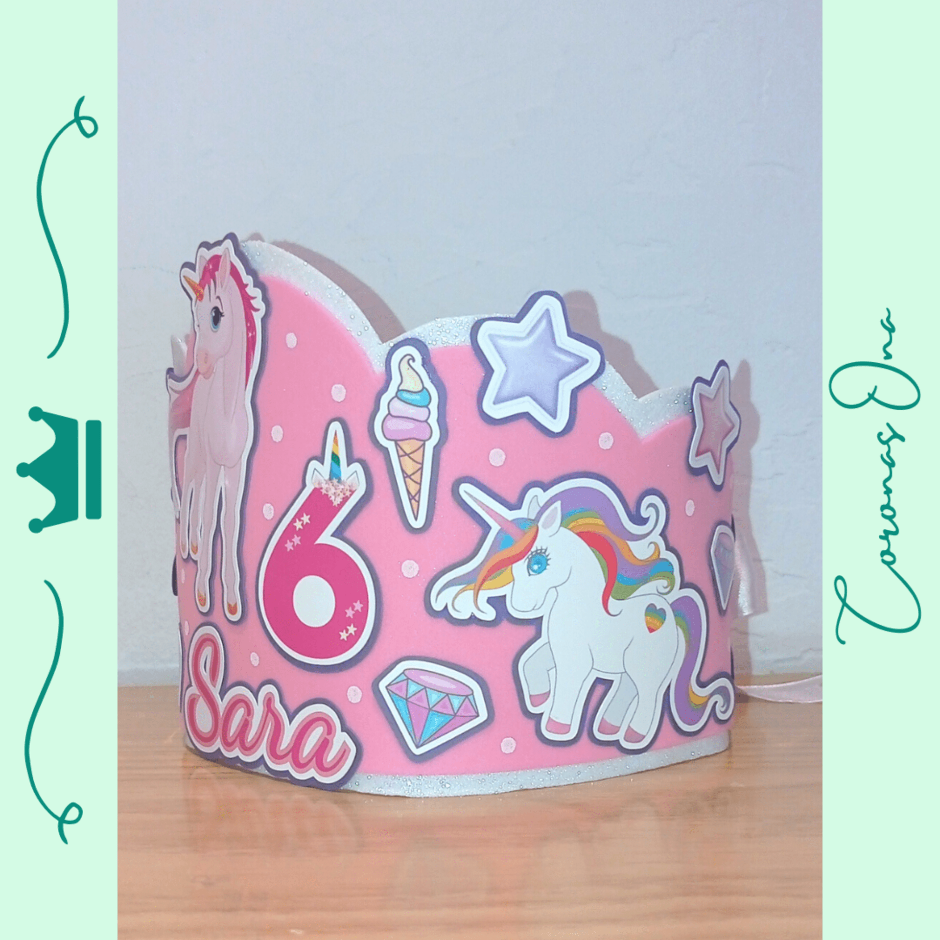 Corona de cumpleaños personalizada Unicornio - 2