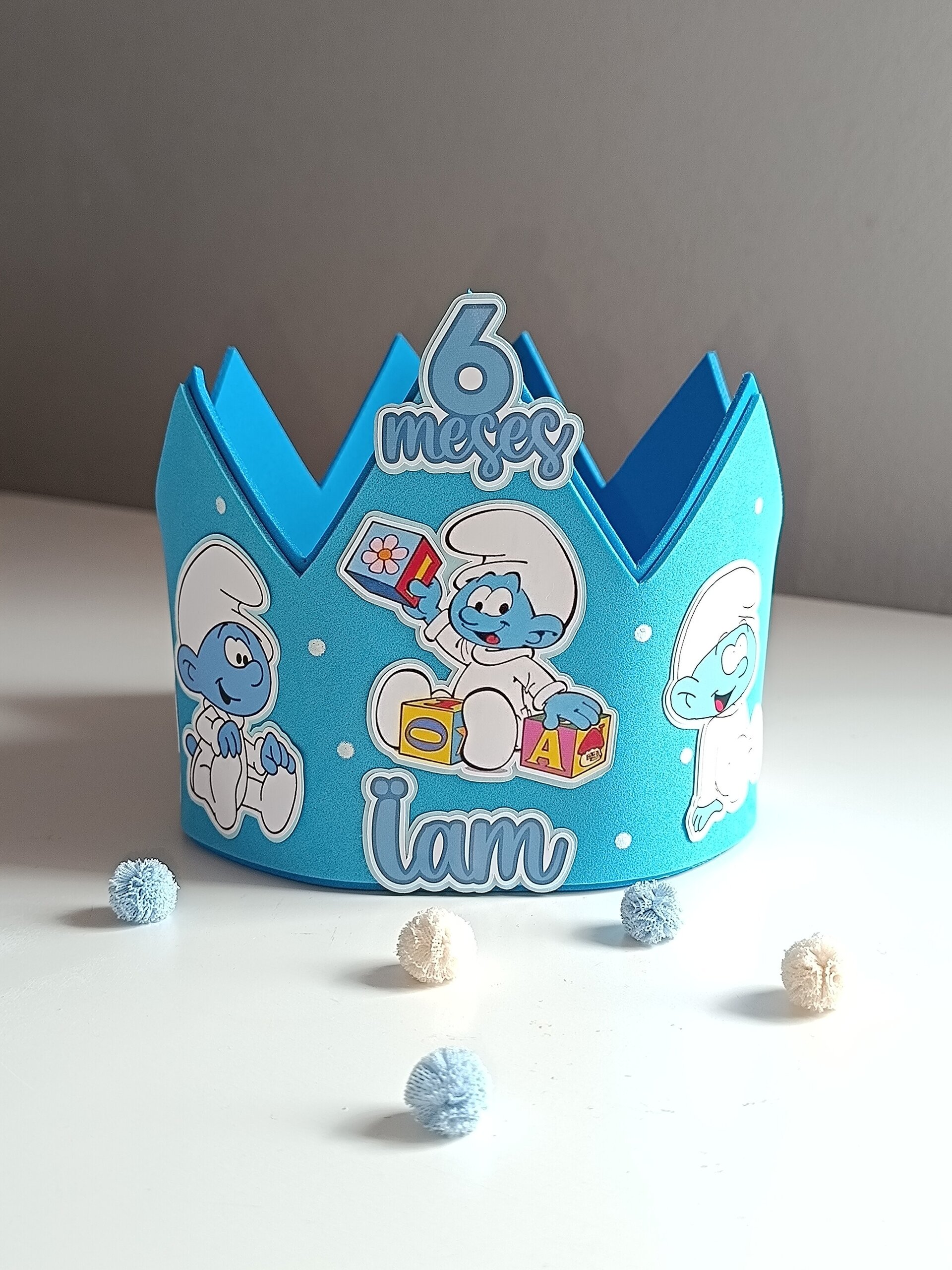 Corona de Cumplemes personalizada Pitufos bebes - 1