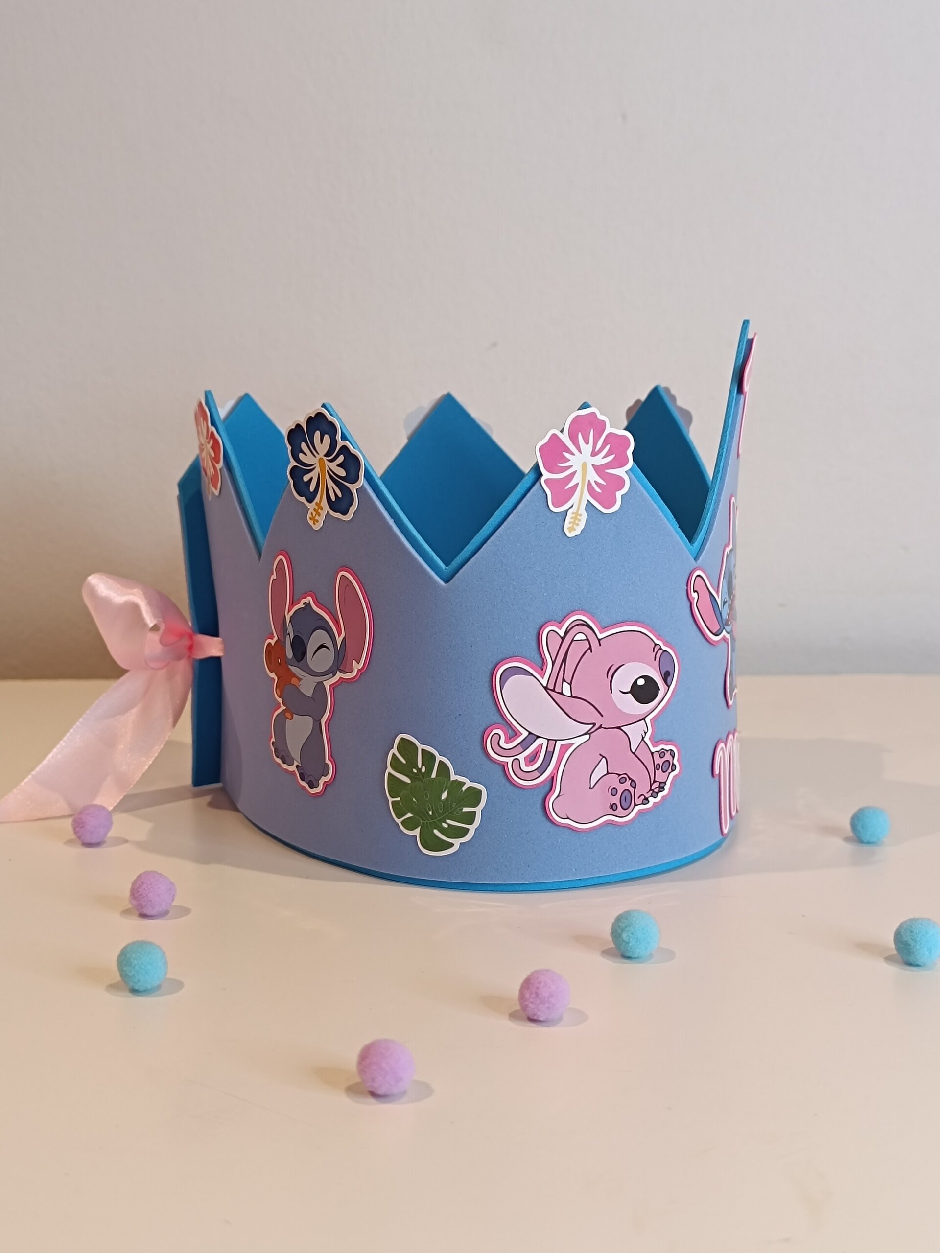 Corona de cumpleaños personalizada Stitch Ángel - 4